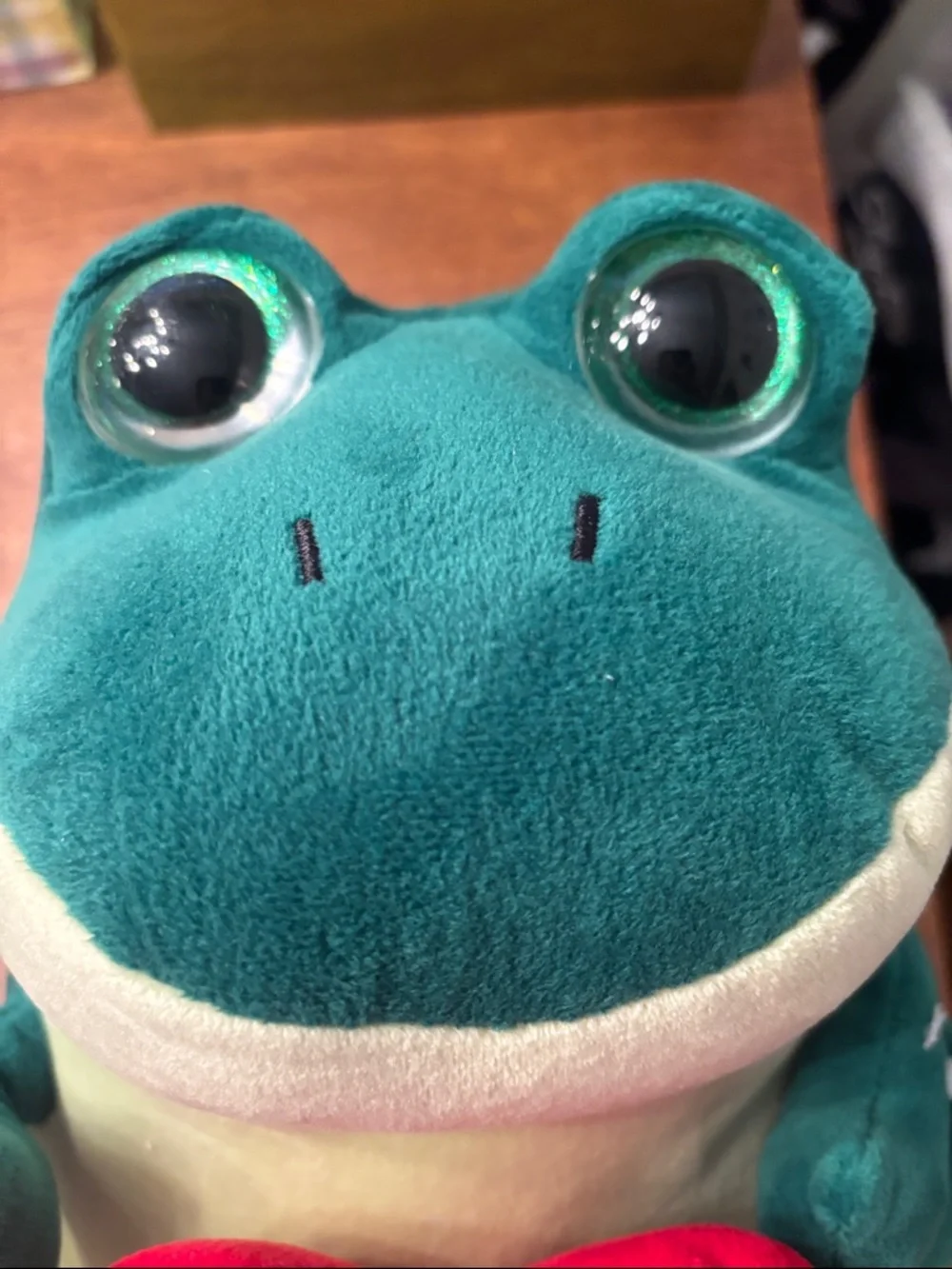 Ty Green and Cream Frog Plush Holding Red Heart